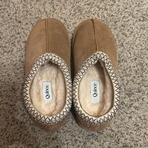 Quince Tan Slippers with Faux Fur Lining